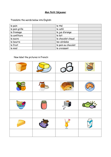 Mon Petit Déjeuner - worksheet