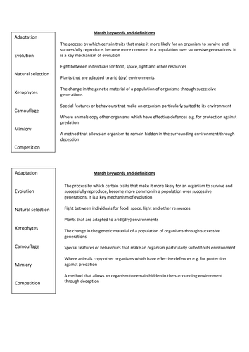 Adaptations card sort