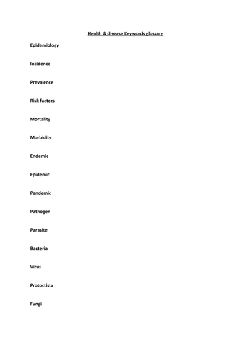 Disease glossary of keywords