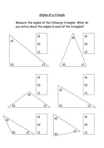 Measuring Angles In A Triangle Teaching Resources