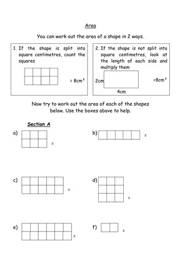 Find the area of squares and rectangles