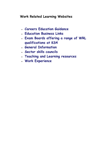 Work Related Learning | Teaching Resources