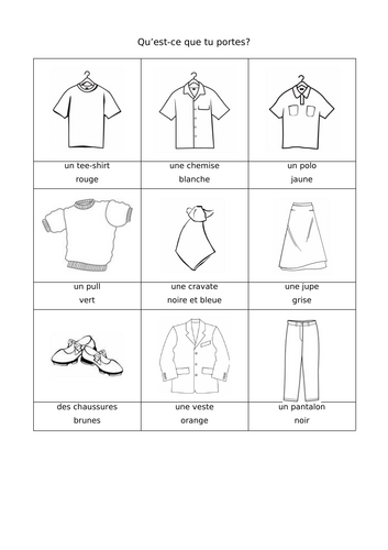 Qu'est-ce que tu portes? - basic worksheet clothes and colours