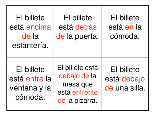 Busca el billete - consolidation of prepositions