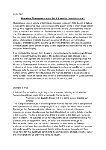 Response to Shakespeare essay question