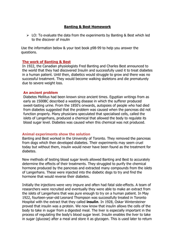 Banting & Best comprehension