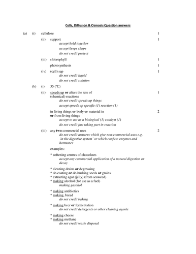 Cells diffusion & Osmosis revision question & MS