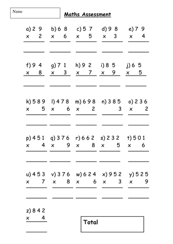 Multiplication Column Method Worksheet Tes