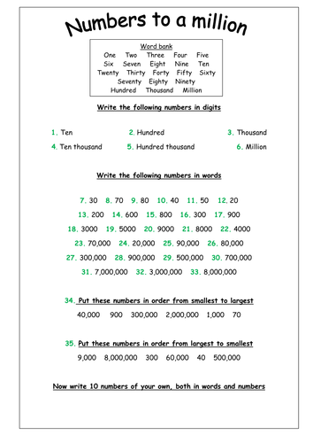 Naming and writing numbers up to a million | Teaching ...