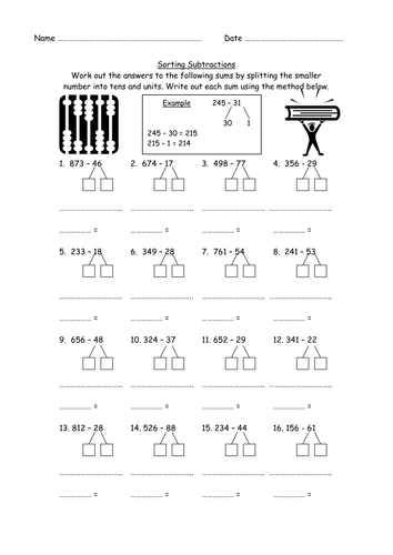 Mental subtraction worksheet