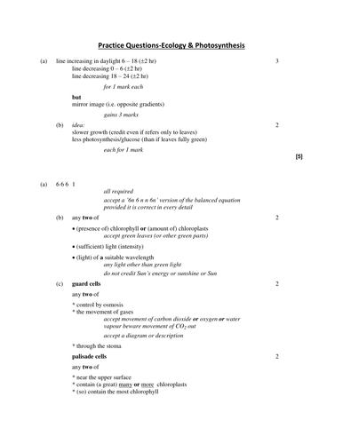 Ecology & Photosynthesis Practice Questions & MS