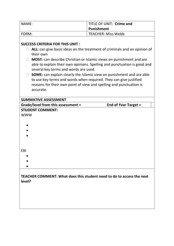 Feedback sheet