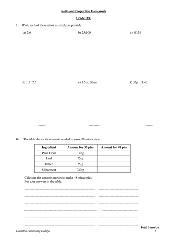 Ratio & Proportion: Homework Worksheets