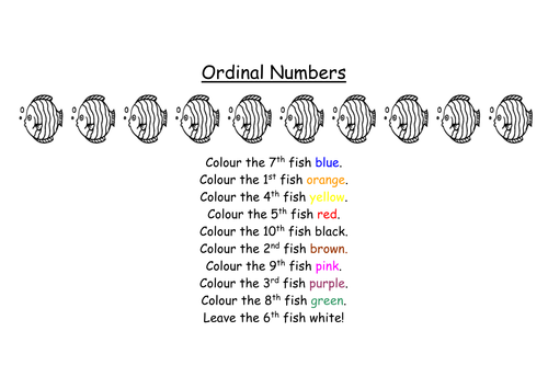 Fishy ordinal numbers worsheet