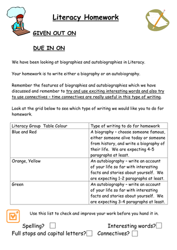 4th grade idioms worksheet Autobiography bunnygrumpy task Differentiated sheet by