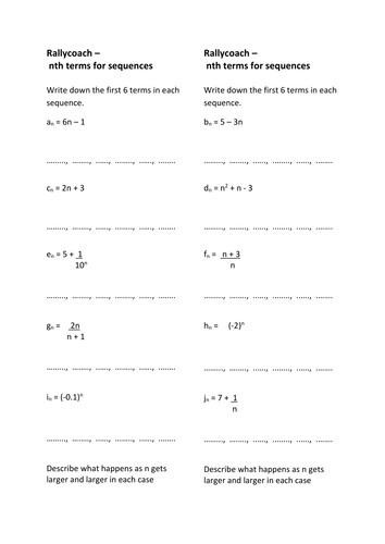 C2 Using nth terms for sequences Rallycoach