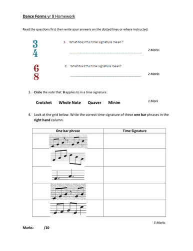 Dance class worksheets picture