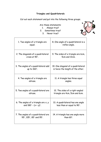 Triangles and Quadrilaterals - KS3 Activity