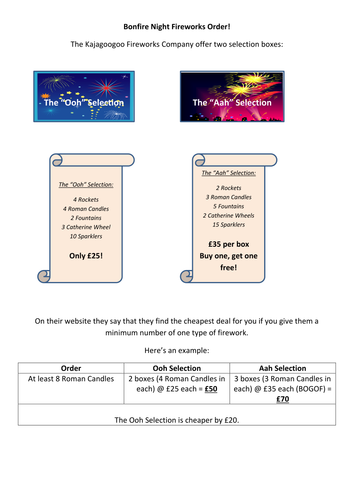 Bonfire Night Fireworks Order Worksheet