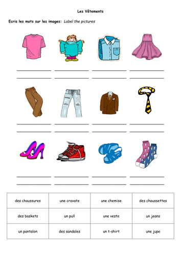 Les Vêtements - WORKSHEET