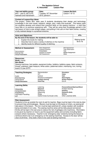 Machine Embroidery Lesson Plan