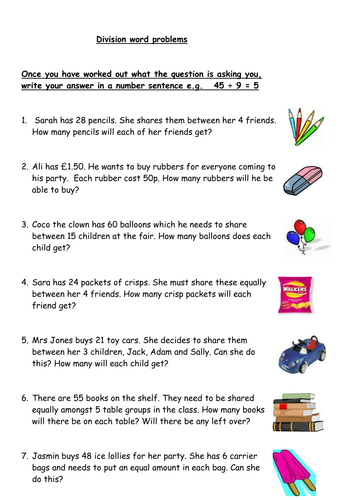 division problem solving questions year 5