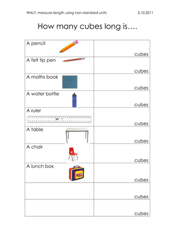 Measuring Length Using Non Standard Units Teaching Resources