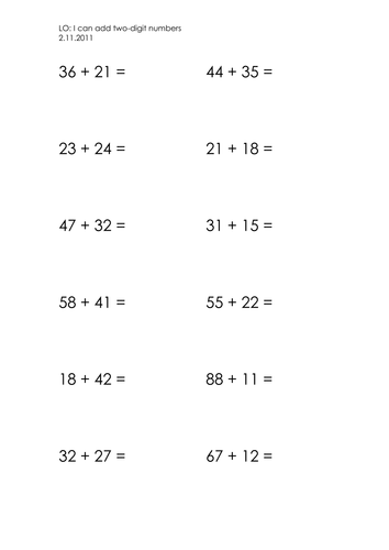 adding two digit numbers teaching resources