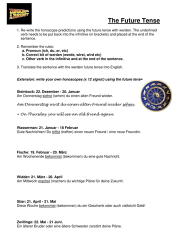 Future tense practice using horoscopes