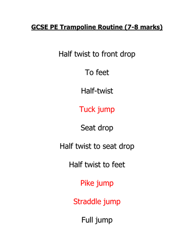 GCSE PE Trampoline Routines