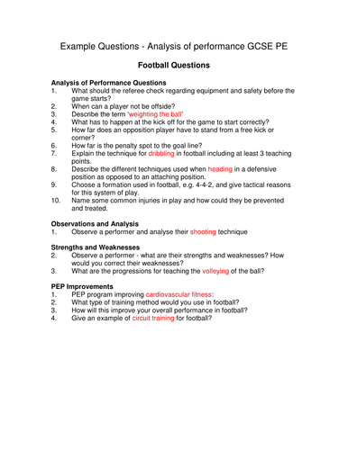 GCSE PE Analysis of Performance Questions
