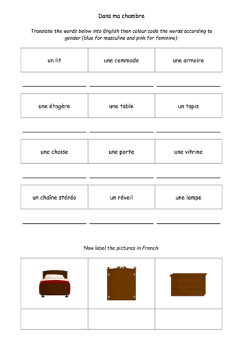 Dans Ma Chambre - WORKSHEET