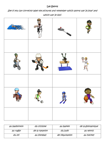 Je Joue / Je Fais + Sport - WORKSHEET