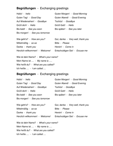 Greetings - initial key phrases