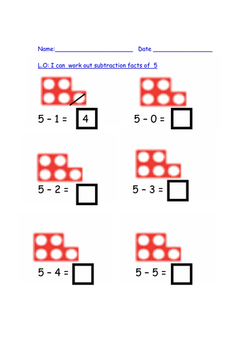 Visual take away using  numicon pictures