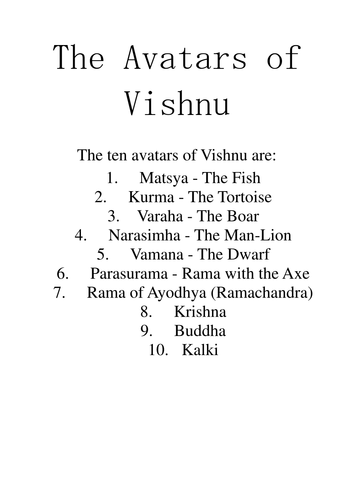 The Avatars of Vishnu | Teaching Resources