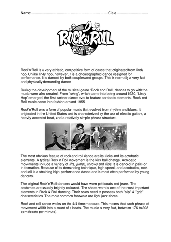 Rock and Roll Worksheet