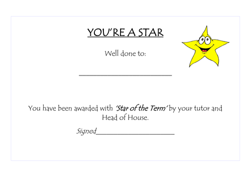 You're a star certificate