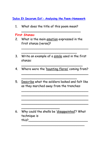 Dulce Et Decorum Est Teaching Resources