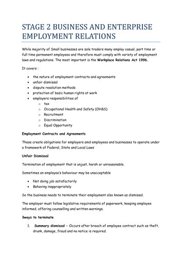 Employment Relations - The Workplace Relations Act