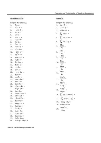 Algebraic Expressions | Teaching Resources