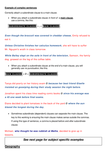 Punctuation use and complex sentences
