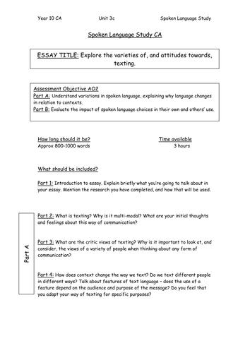 AQA Spoken Language CA Plan