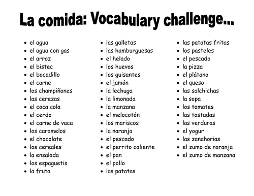 La Comida - VOCAB CHALLENGE