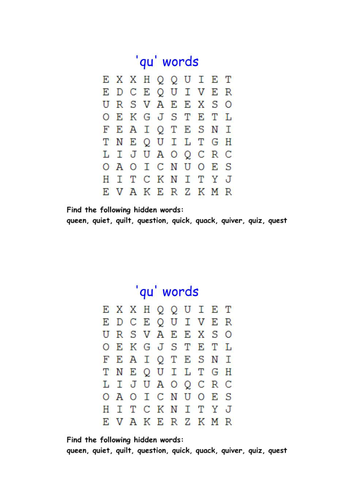 letter kindergarten worksheet k for Teaching words, by wordsearch 'qu' Tes  lynreb    Resources