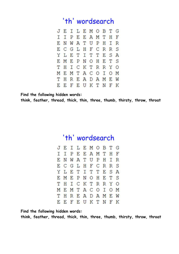 'th' words, wordsearch by lynreb - Teaching Resources - Tes