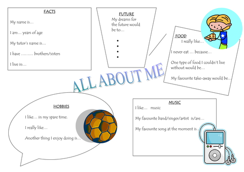 'All About Me' writing task