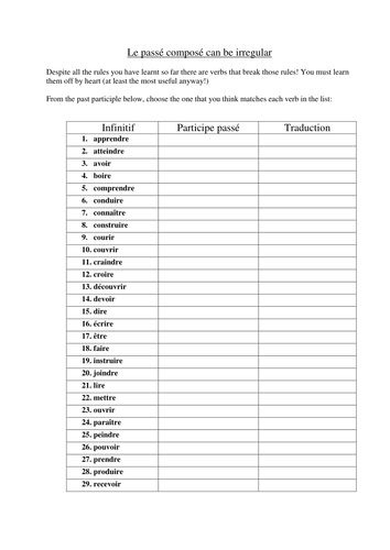 6 old english years exercise Resources by helenelisa participles past  Teaching Irregular