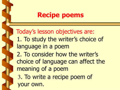Full lesson Powerpoint on Recipe Poetry