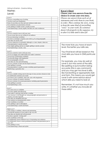 Kayza's Quest - multiple choice to be continued! | Teaching Resources